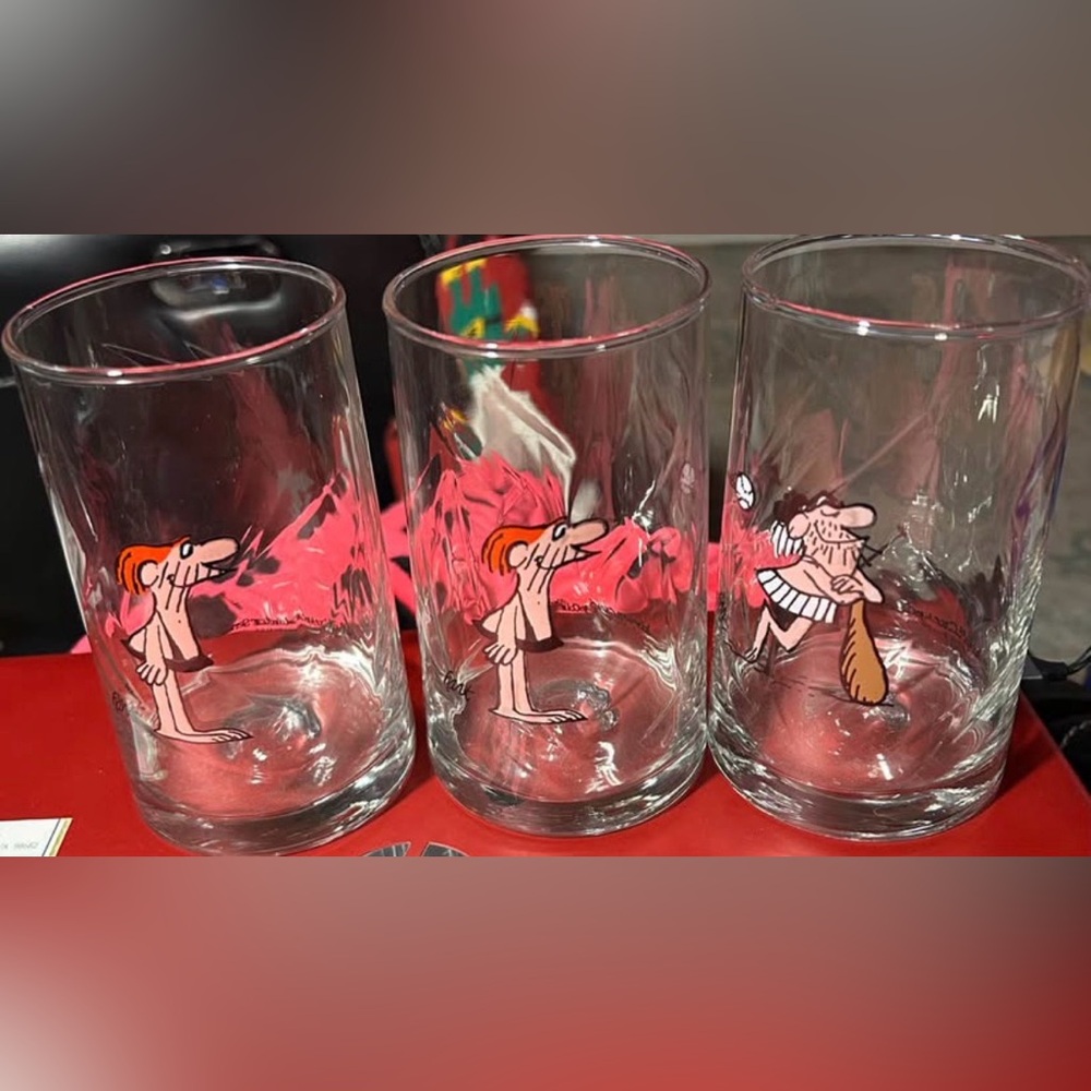 3- vintage Arby's B.C. Ice Age Collector Series glasses 1981